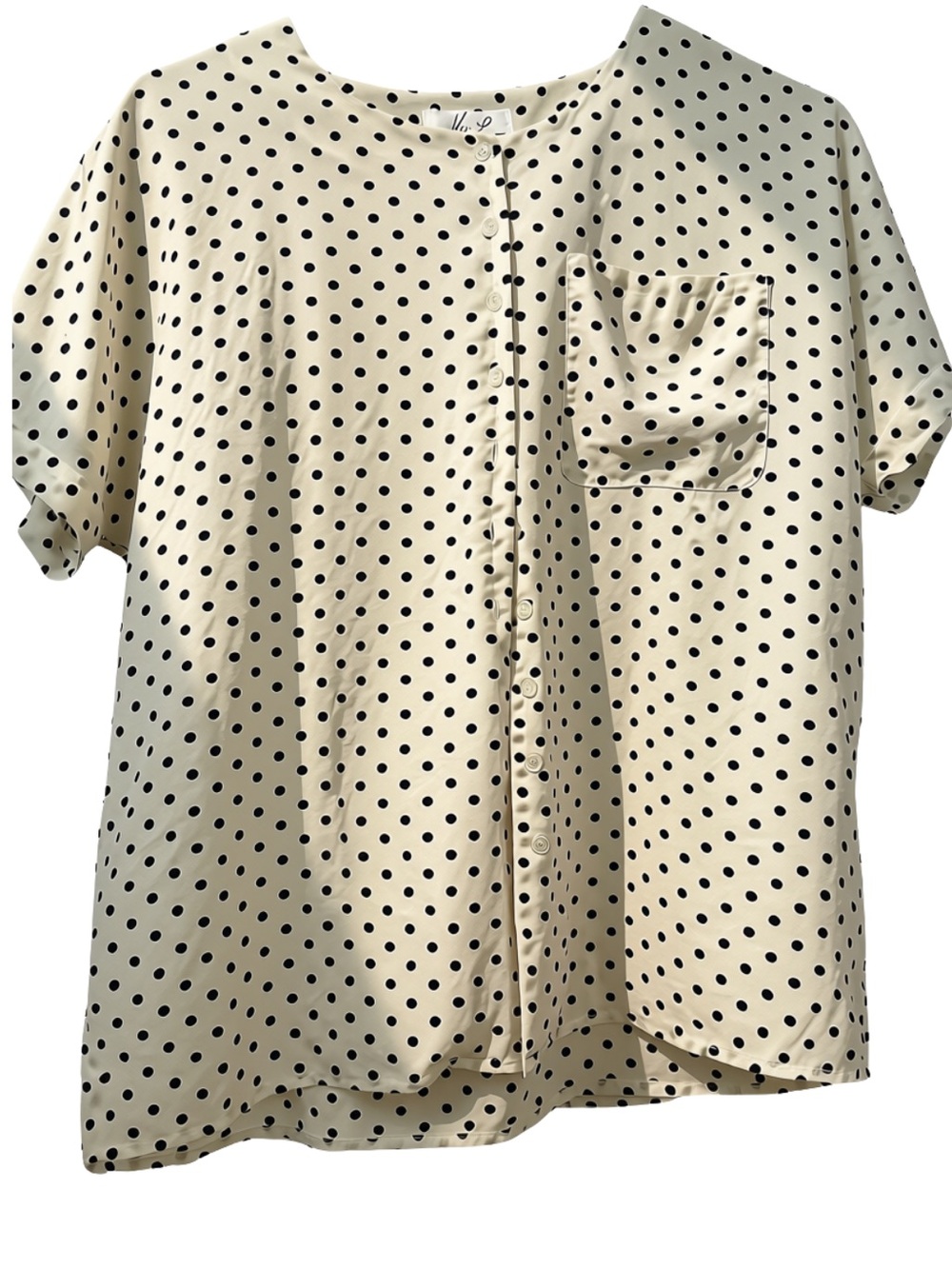 Kathie Lee Collection Cream and Black Polka Dot Button-Front Top silk